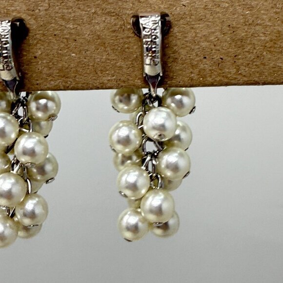LH Segal Vintage Earrings Cluster Dangle Imitation Pearl Silver-Tone Retro MCM‎ - Picture 5 of 10